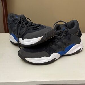 Adidas Men's Grey & White Athletic Shoes with Blue Accents, good used condition